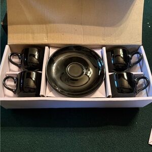 Black Espresso Coffee Cup and Saucer Set of 4